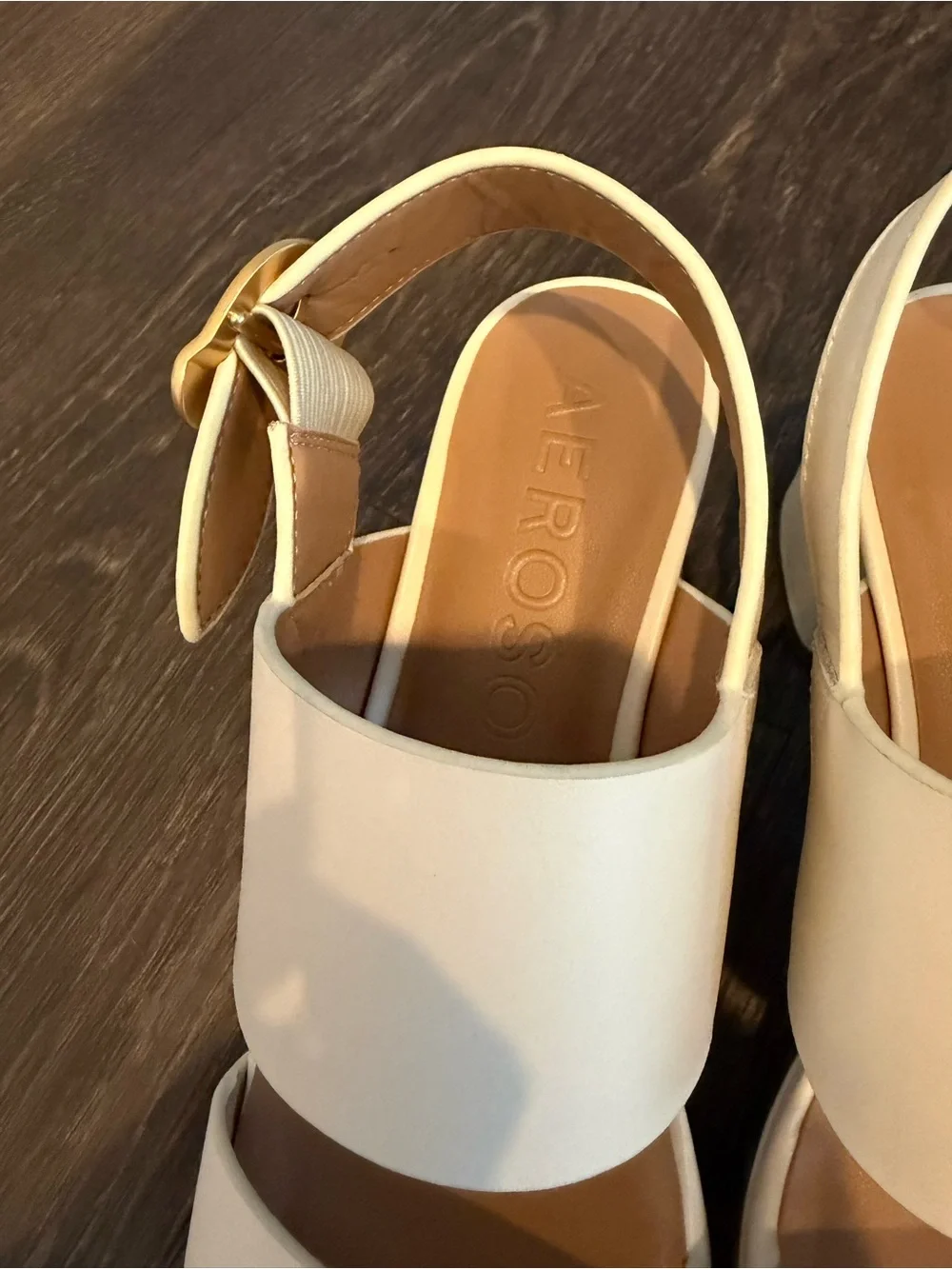 AEROSOLES Eggshell Platform Sandal with Gold Buckle